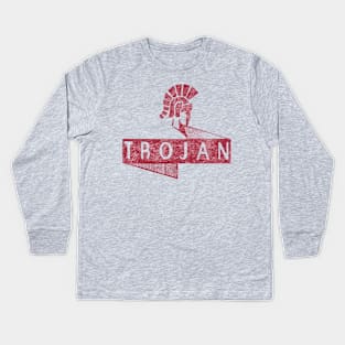 Trojan in red (Distessed Graphic Design) Kids Long Sleeve T-Shirt